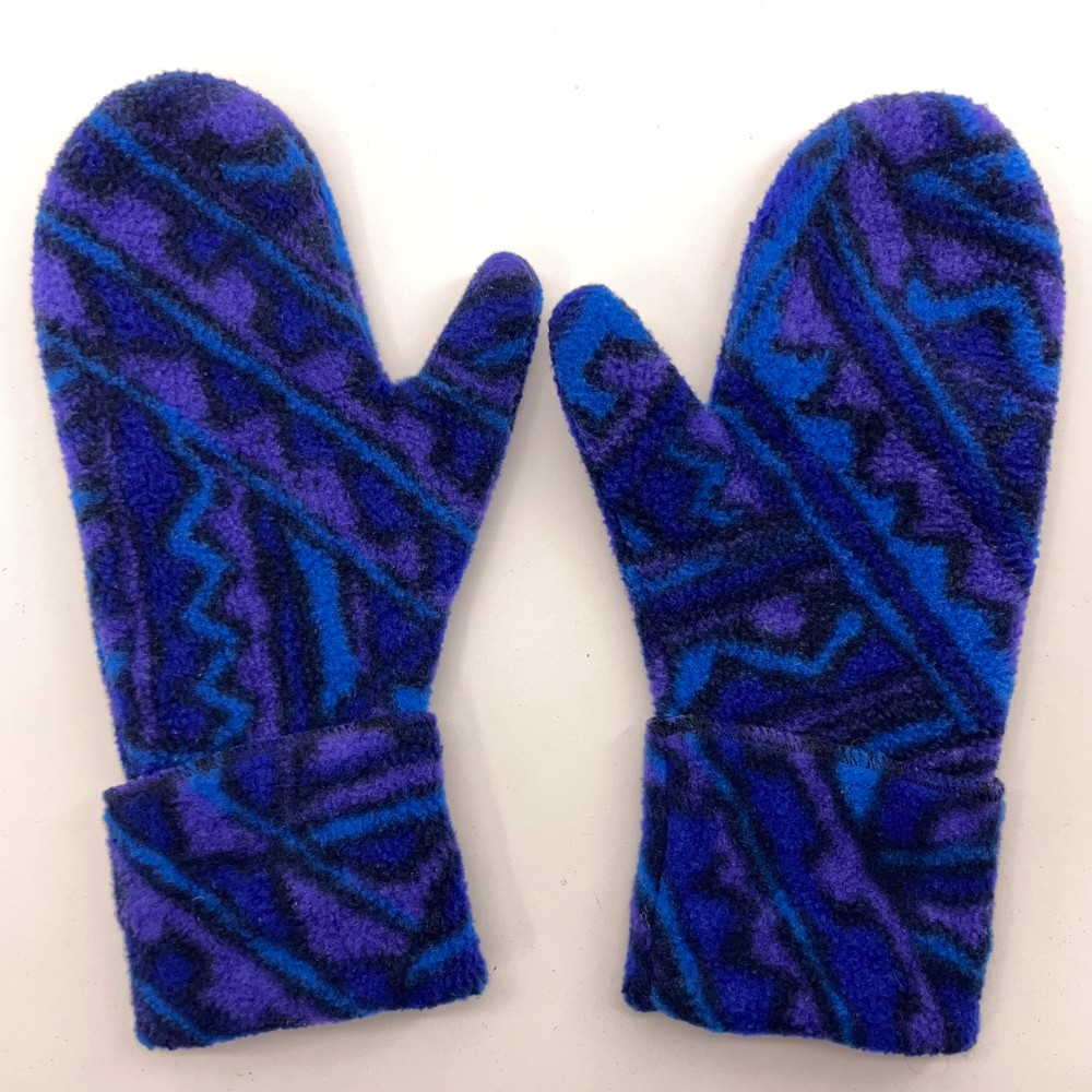 Crazy Pattern Blue Purple Pattern Fleece Winter Mittens