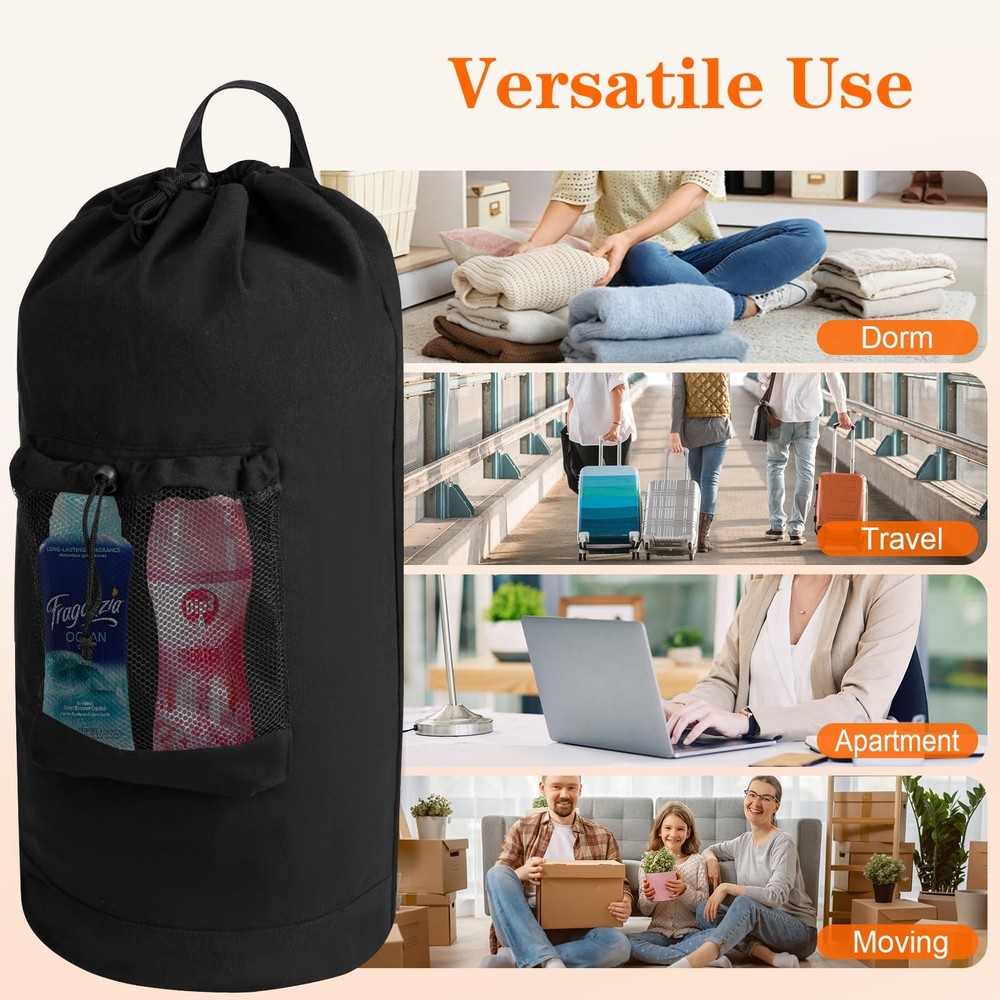 Canvas backpack laundry bag, laundry backpack with shoulder straps and mesh p...