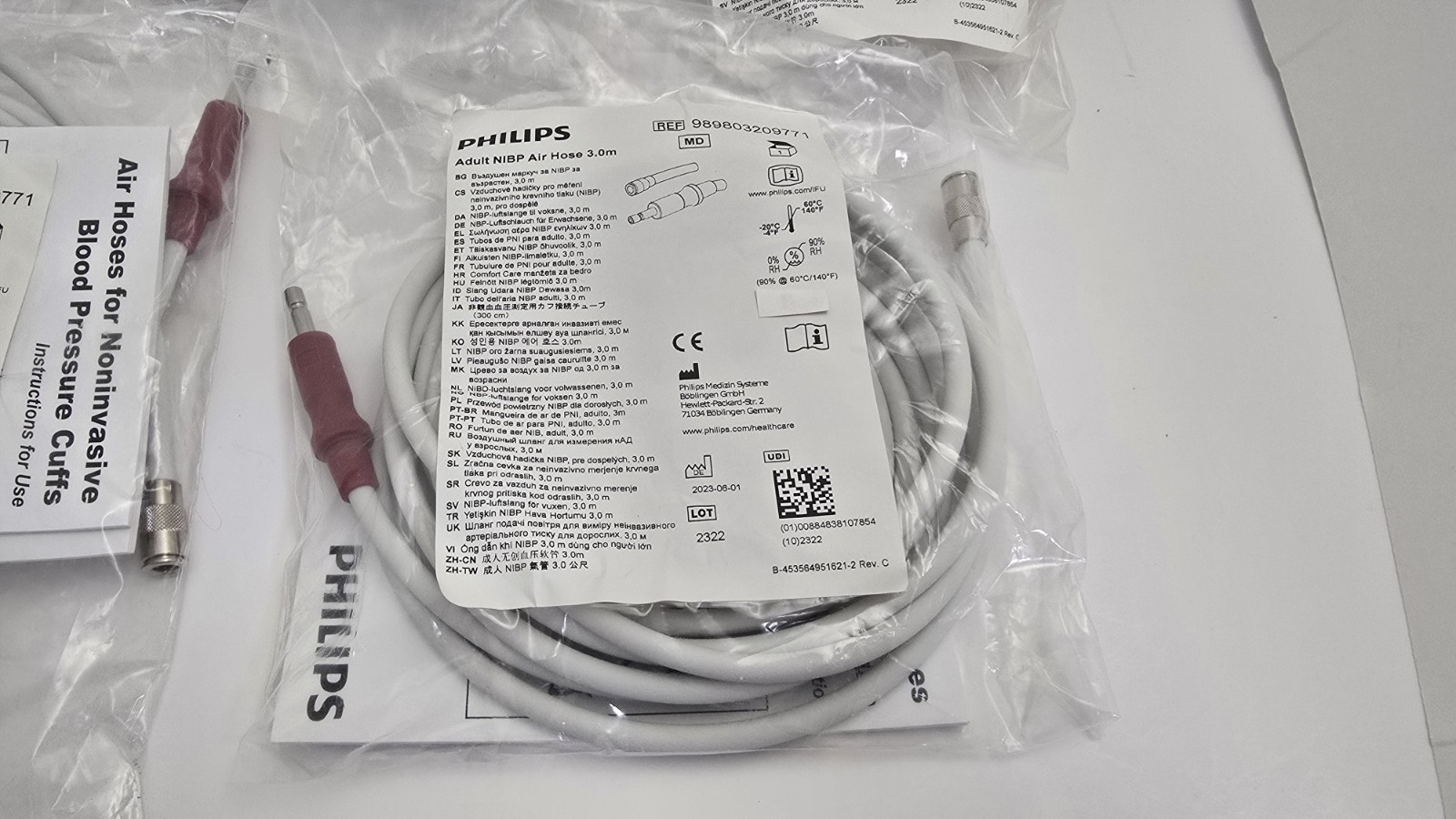 Lot of (5) Philips Adult NIBP BP Air Hose 3.0m 989803209771 New in Bags