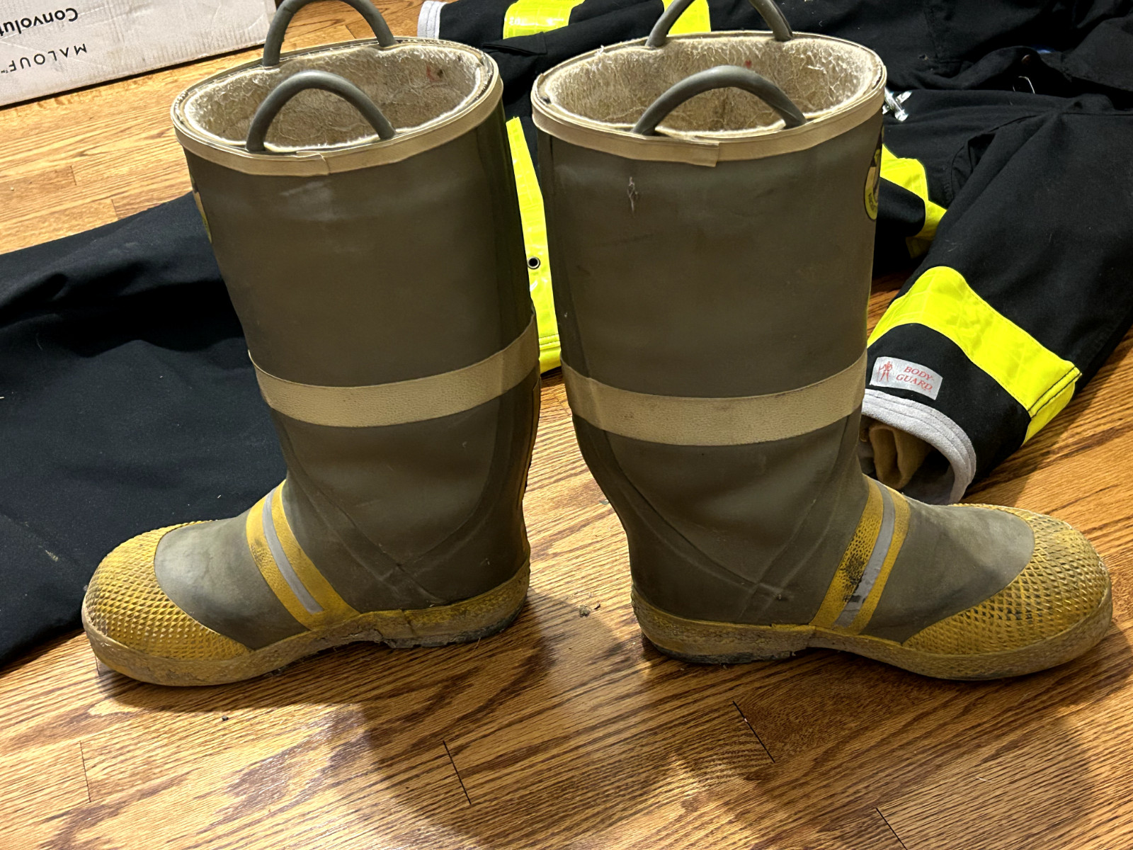 Vintage Body Guard Coat/ Pants/ Boots - Fireman Firefighter Jacket/ Pants/ Boots