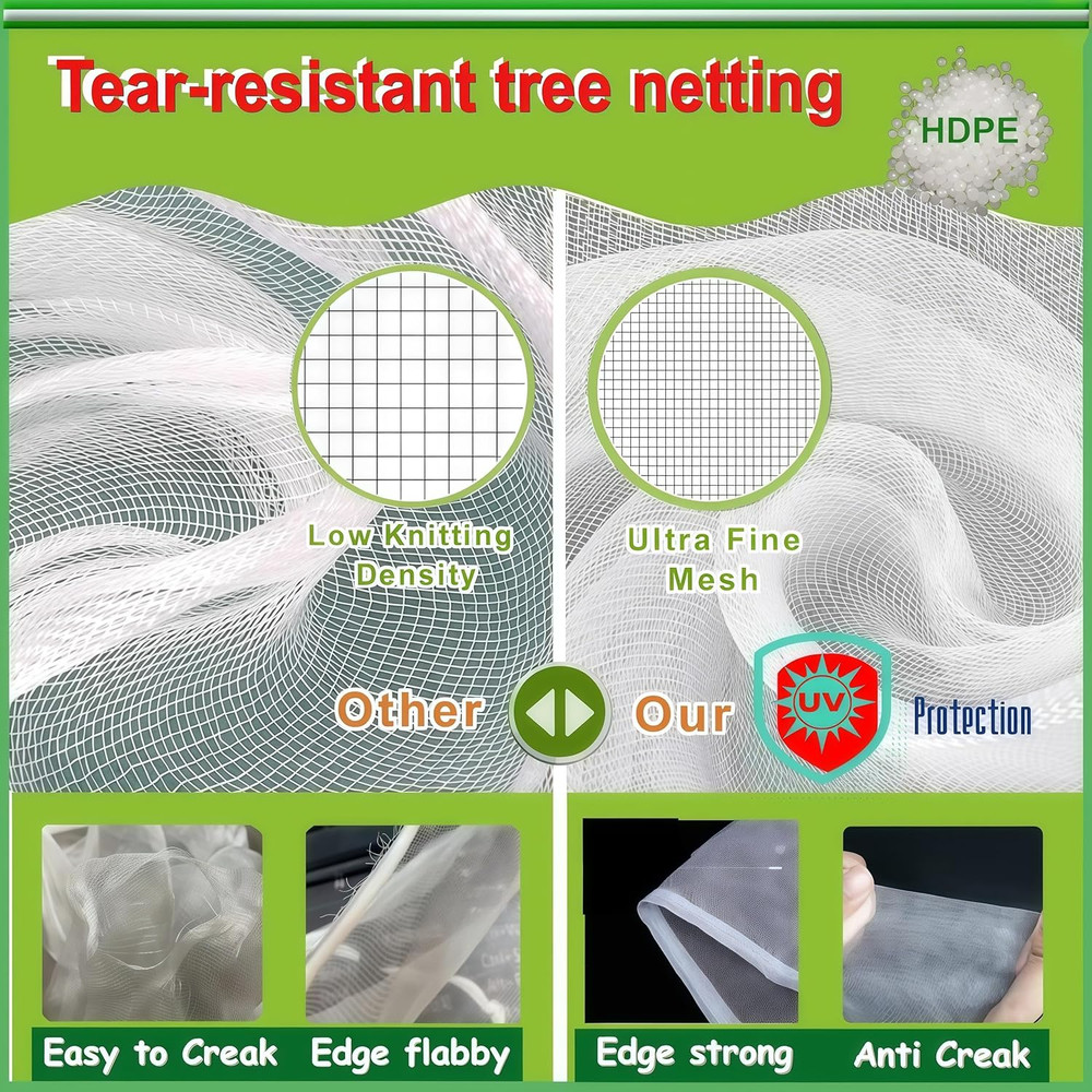 Fruit Tree Netting with Drawstring- 4 Pack 5.3X6 FT- Easy Install Plant Protecti