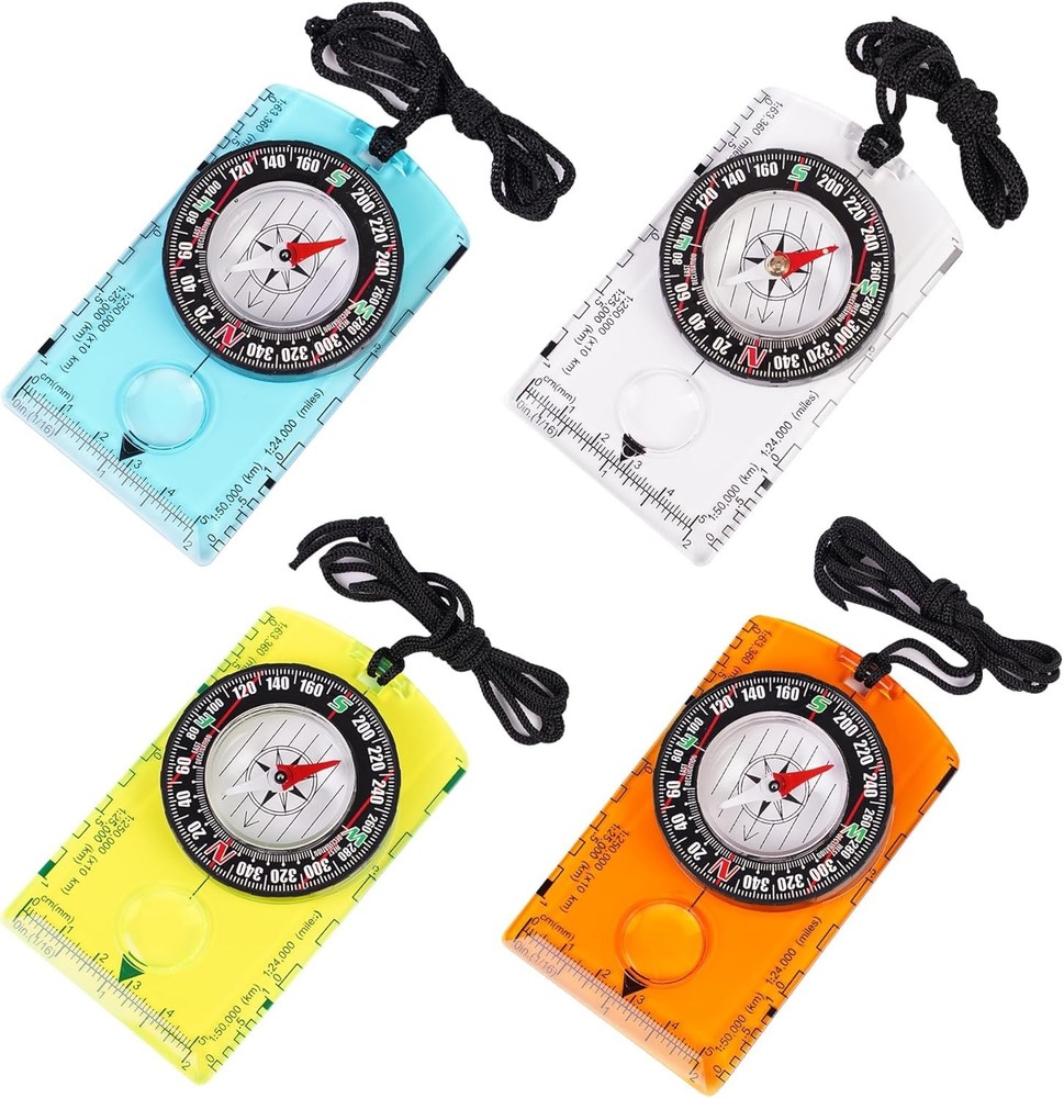 Multifunctional Outdoor Compass with Adjustable Declination and Ruler - 4 Pack