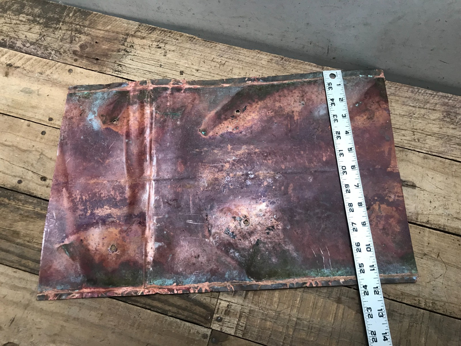 Sheet Copper 18" x 11 3/4" Natural Patina Colors Verdigris gauge 24 (H)