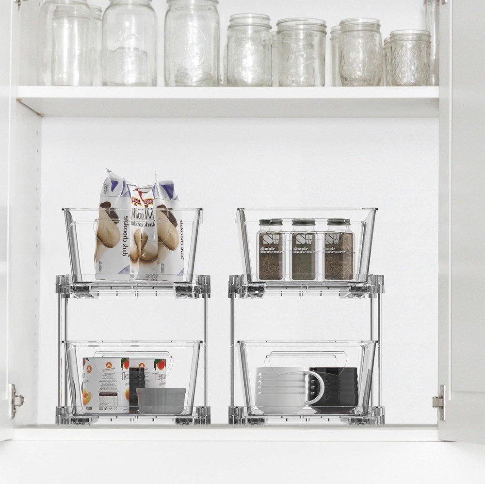 2 Tier Basket Drawer Cabinet Pull-Out Organizer 2 Pack Clear
