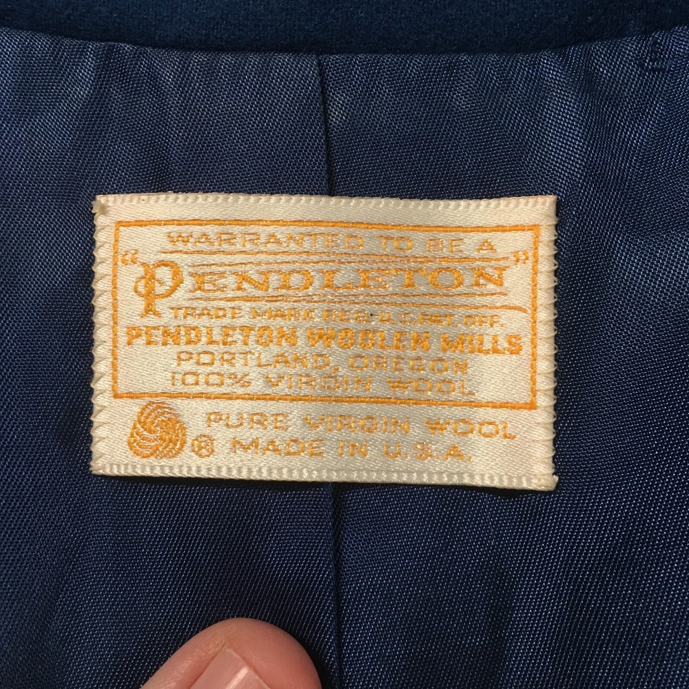 Pendleton Blazer Mens 12 Solid Blue Wool Collared Long Sleeves Front Buttons