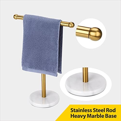 Hand Towel Holder Stand with Heavy Base, T-Shape Towel Rack, Free Marble Gold