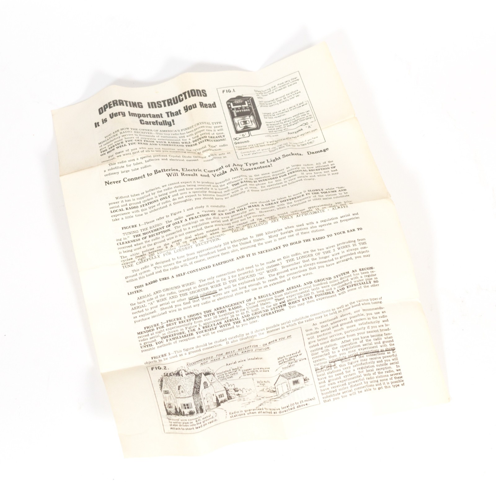 Vintage TinyTone Pocket Crystal Radio In Box w/LOTS of Original Paper * Works