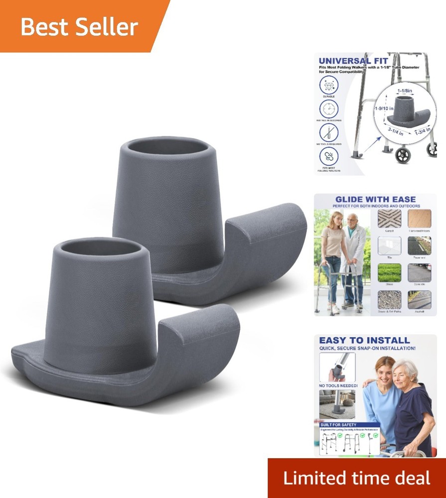 Durable 2 Pack Walker Ski Glides - Easy Installation for Seniors' Mobility Needs