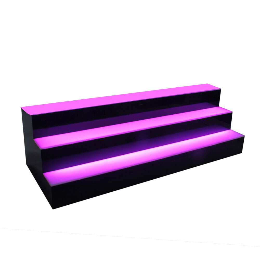 3 Step Tier LED Lighted Shelves Illuminated Liquor Bottle Bar Display Stand