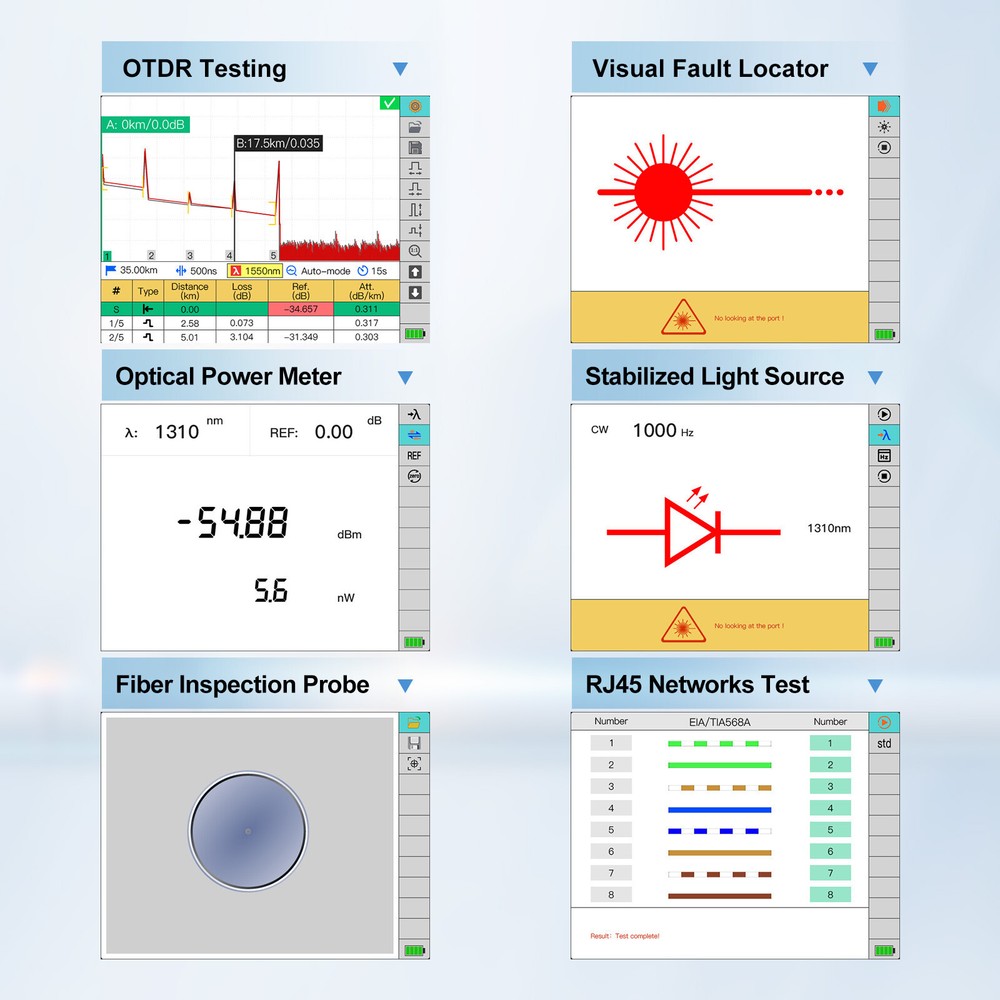 OTDR Tester OrienTek K350 SM 32/30dB 1:32 Spliters 128KM W/Link Map Function