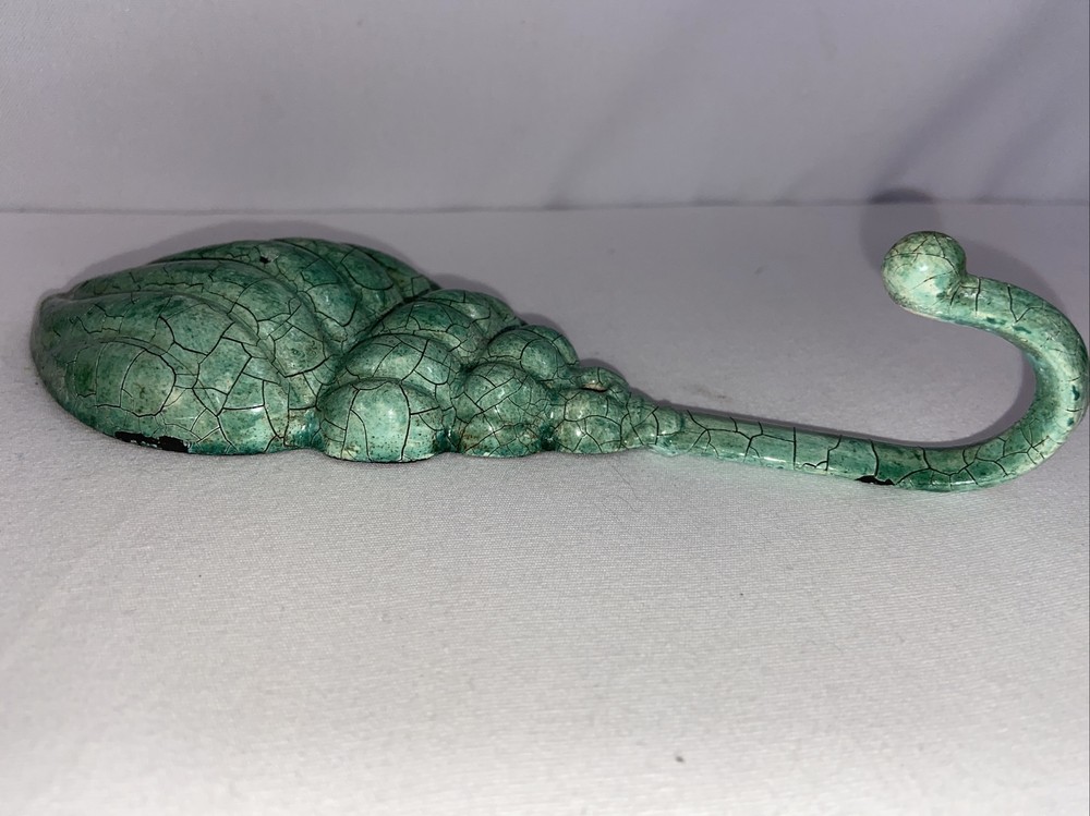 Enameled Cast Iron Robe Hook Green Sea Shell Shape 8”