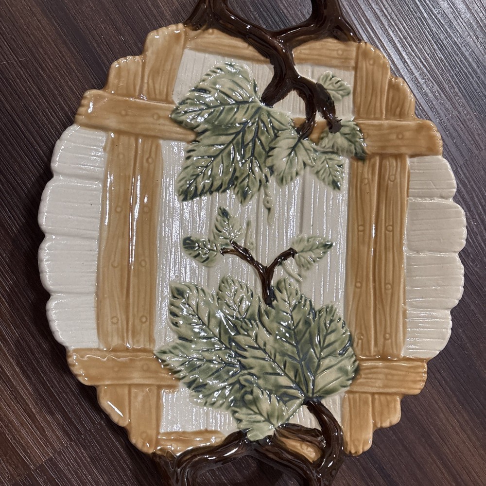 Ceramic Maple Leaf Basket Weave Tray 11 Inches
