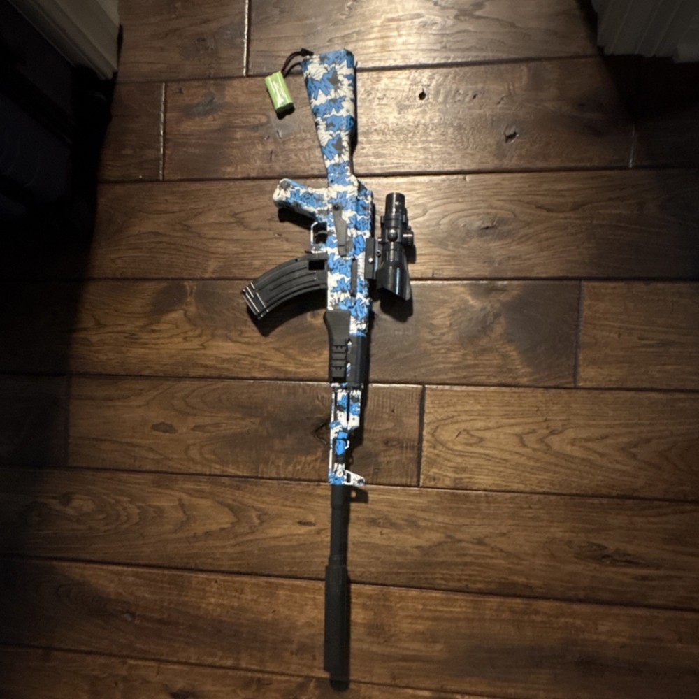 Electric Airsoft Rifle Blue Graffiti Pattern, Scope, Suppressor