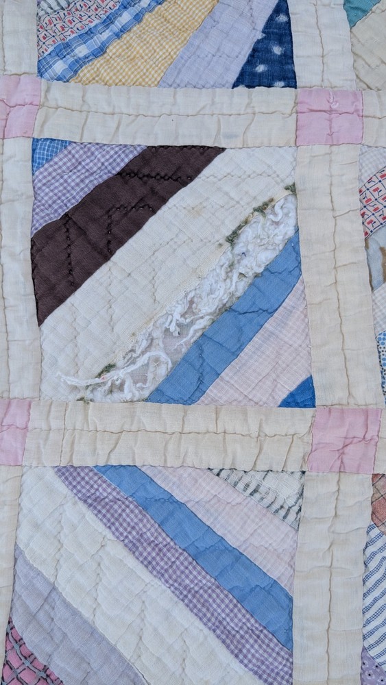 Antique 1920 Patchwork Quilt 64"X78 String Pieced Blocks