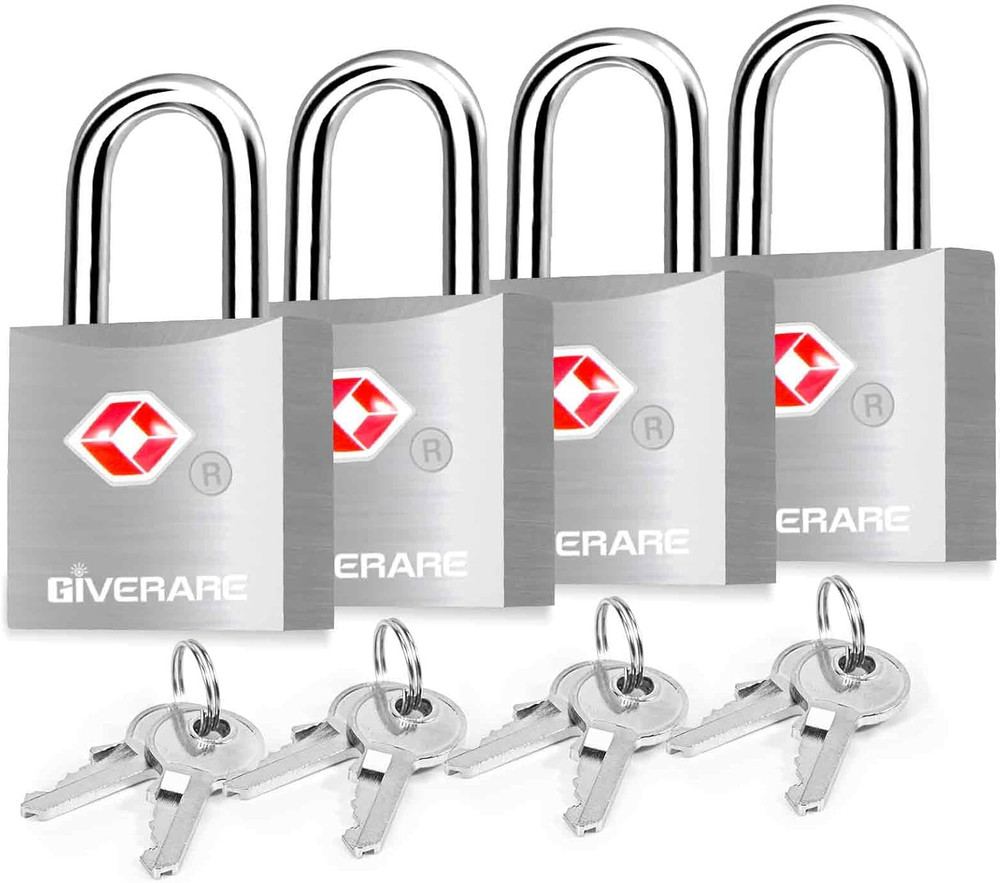 4 Pack TSA Accepted Keyed Luggage Locks, Alloy Padlocks for Suitcase & Backpacks
