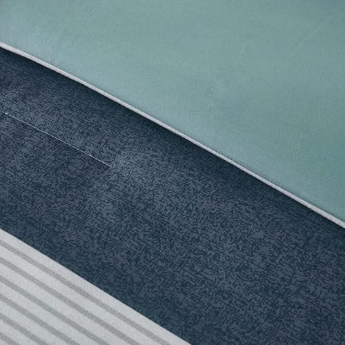Comforter Set Size, Blue Striped Patchwork Comforter for Bed,3 King Dusty Blue