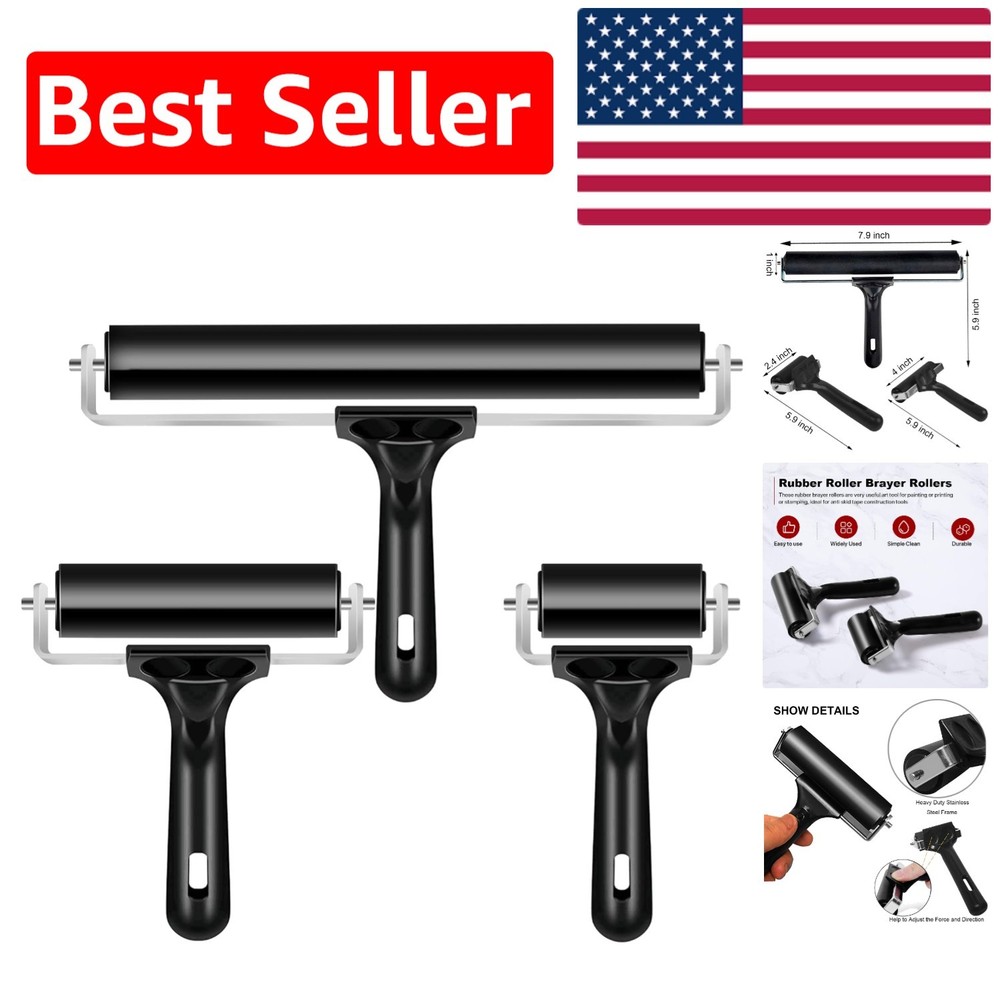 Durable Rubber Brayer Rollers Set - Ideal for Printmaking, Inking, and Crafting