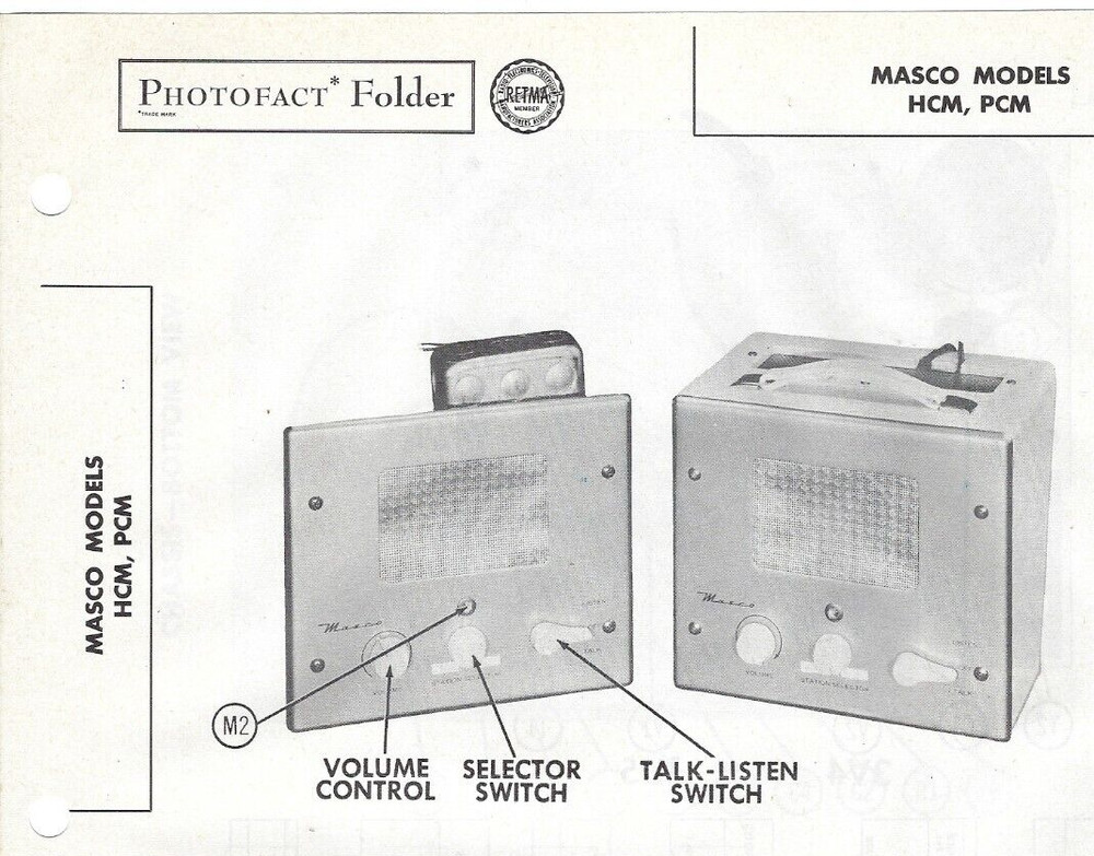 1956 MASCO INTERCOM HCM PCM Photofact MANUAL Schematic Intercommunication System