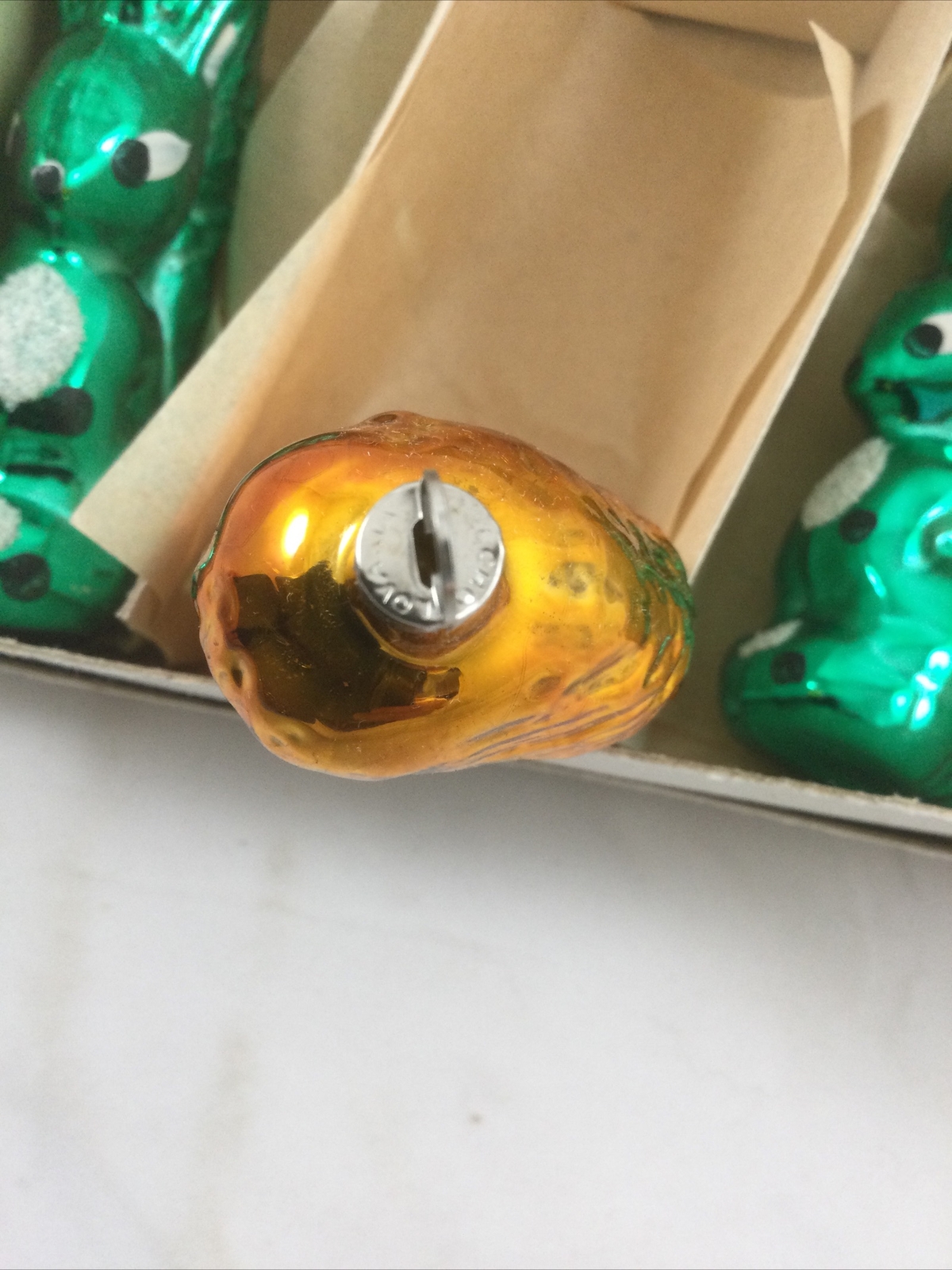 vintage hand made Czech glass squirrel christmas ornament box of 6