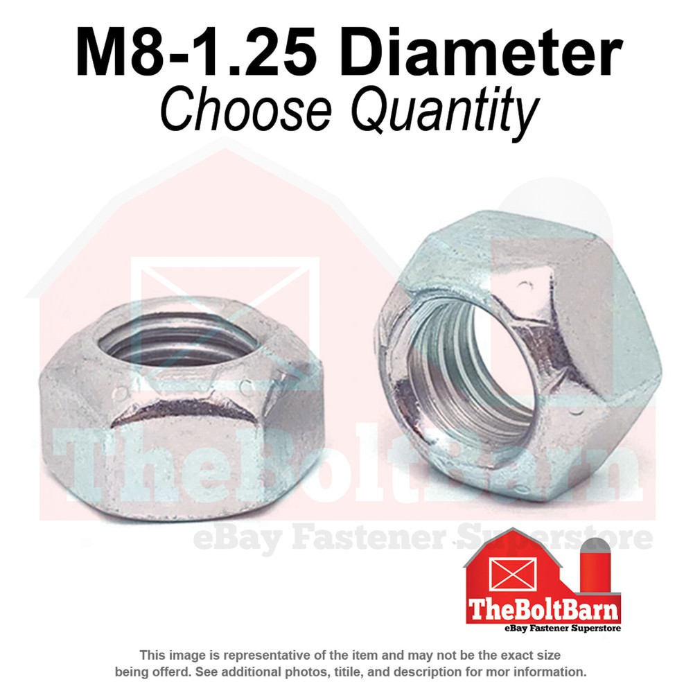 M8-1.25 Class 10 Hex Top Lock Nuts Zinc Clear Coarse Thread (Pick Quantity)