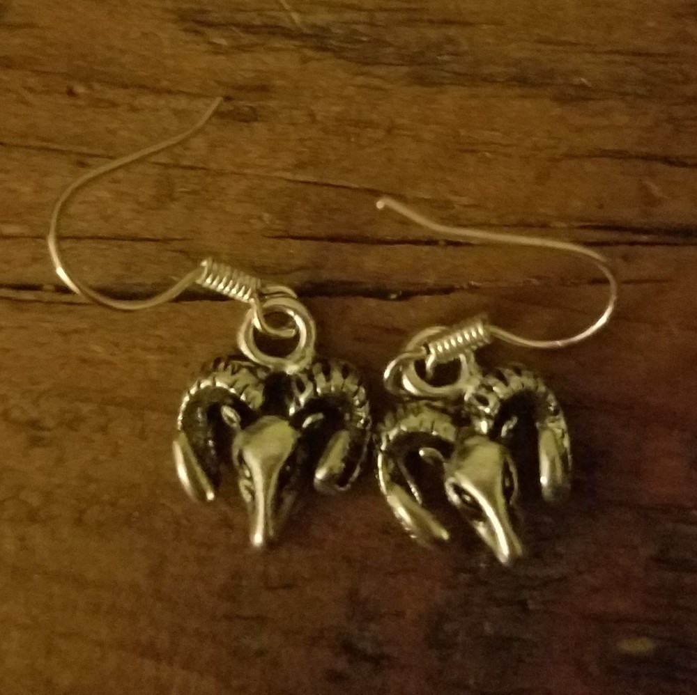 Rams Handmade Earrings Silvertone