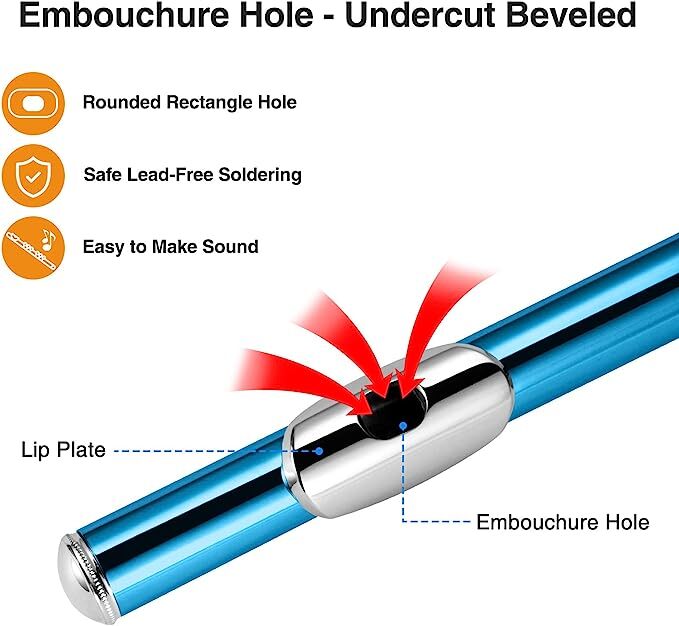 PogoLab CONCERT FLUTE | BLUE SCHOOL BAND WITH STAND HARD CASE & ACCESSORIES