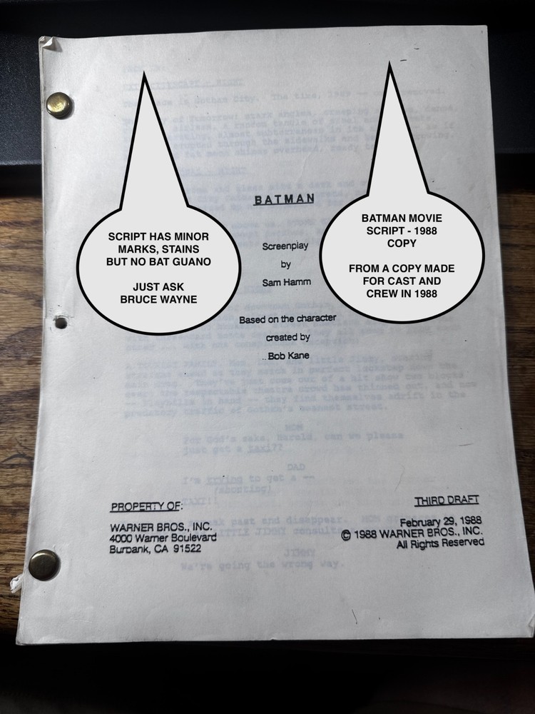 BATMAN Screenplay Script by Sam Hamm Third Draft 1988 READ DESCRIPTION