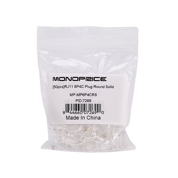 Monoprice Plug, Modular, RJ11, 6P4C, Solid, PK50 7269 Monoprice 7269