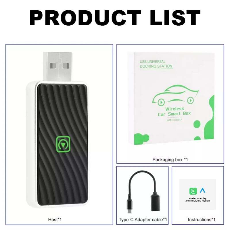 2 in 1 Car Auto Wireless Carplay & Android Auto USB Adapter Plug & Play
