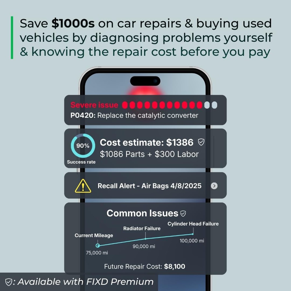 FIXD Bluetooth OBD2 Scanner for iPhone & Android Diagnostic Scan Tool for