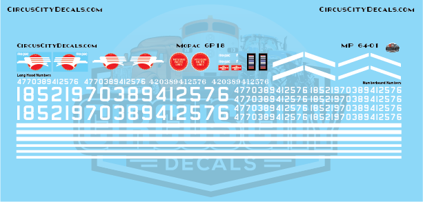 Missouri Pacific MOPAC GP18 HO Scale Decal Set