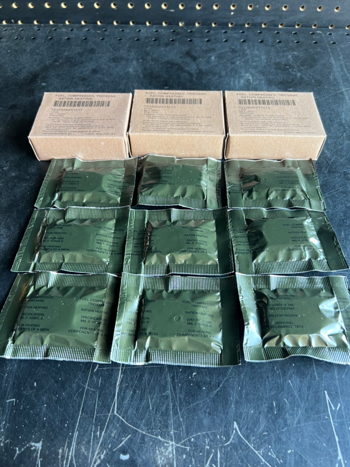 TRIOXANE MILITARY ISSUE LARGE COMPRESSED FUEL BARS - 3 BOXES, 9 BARS TOTAL- NIB