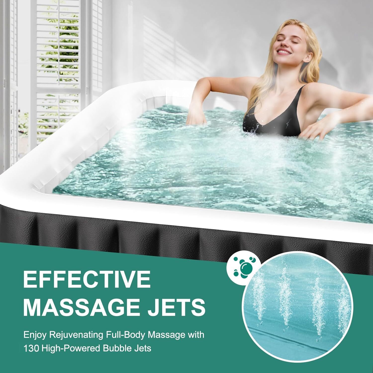 SLSY 6 Person Inflatable Hot Tub Portable Outdoor Spa with 130 Bubble JetsFilter