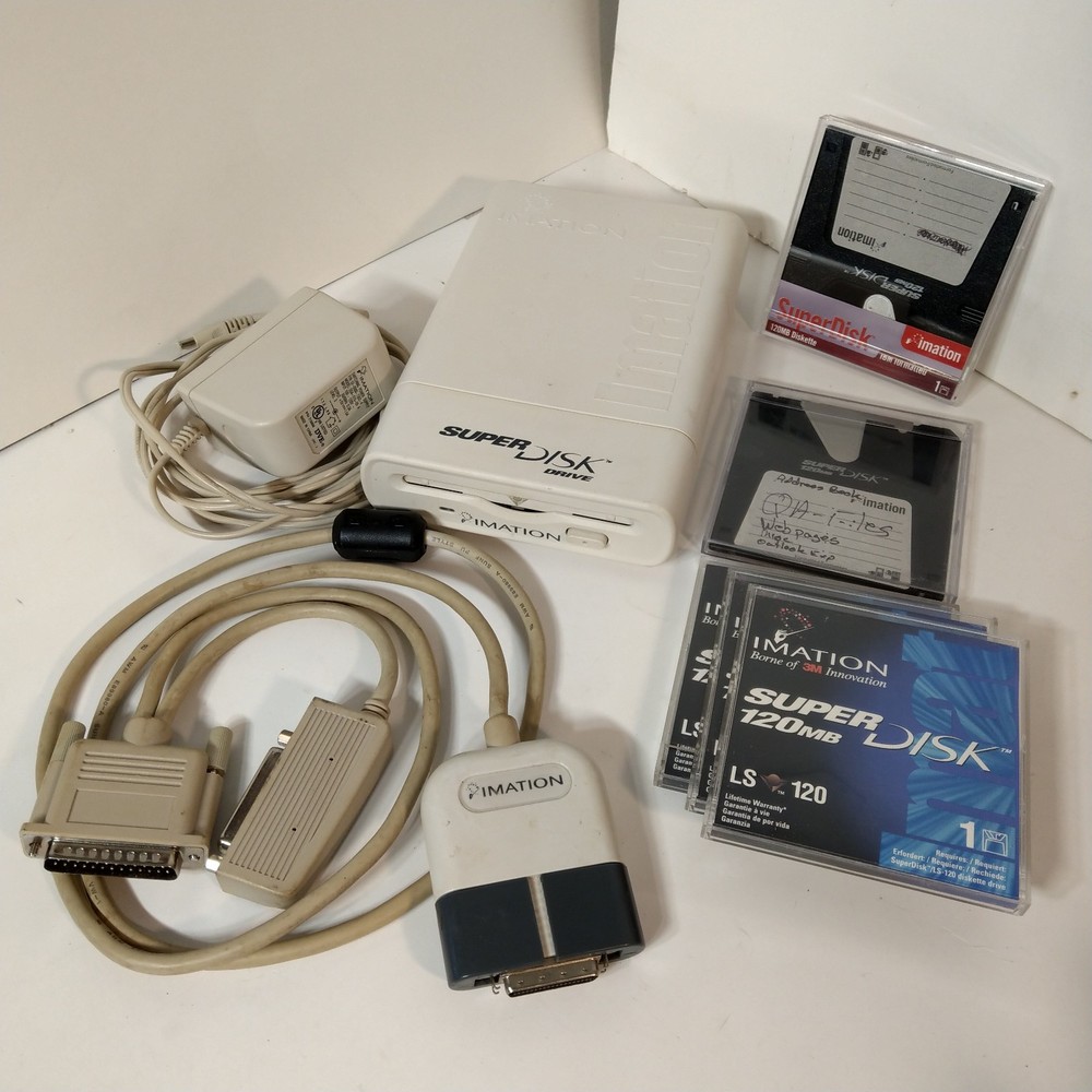 Imation Super Disk Drive PARALLEL External PC-Mac 120 MB with 5 Disks, Software