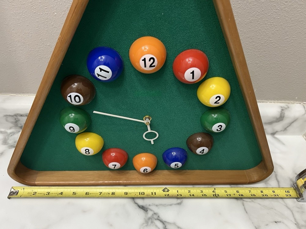 Billiards Pool Ball Clock Working Triangle Pool Table Wall Clock 18” X 21”
