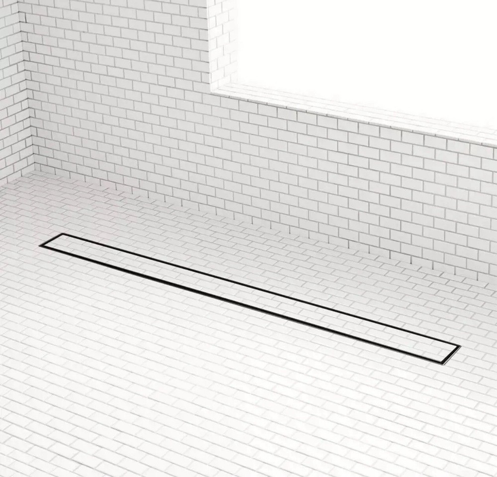 Signature Hardware 40” Matte Black Rectangular Linear Tile In Shower Drain Cohen
