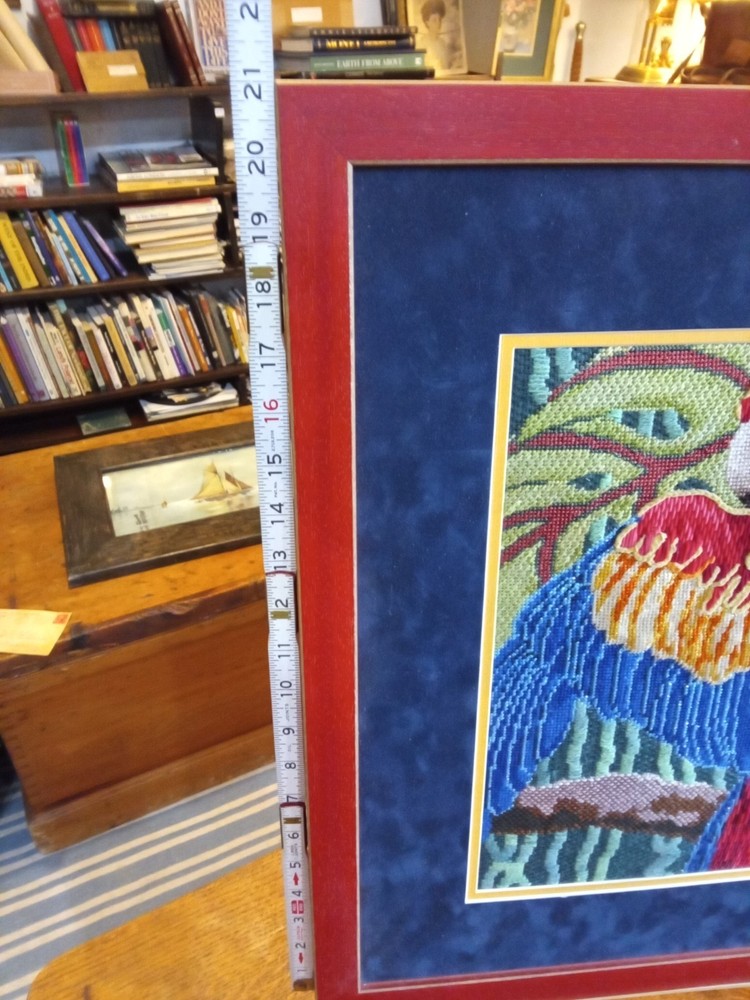 Vintage Framed Needle Work Parrot