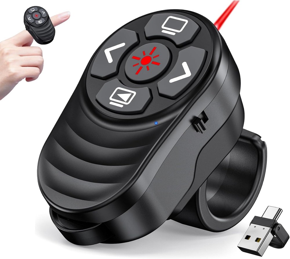 USB C Wireless Presenter Remote Presentation Laser Pointer Ring Clicker