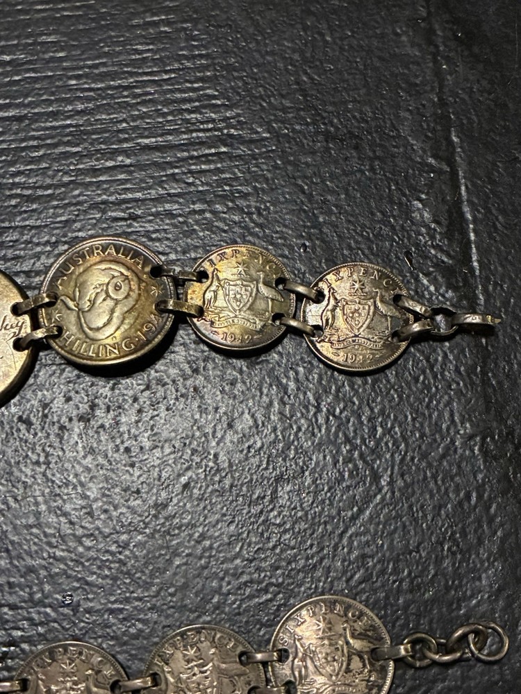 WWII US Military Soldier Marine Australia Shilling Coin Bracelet C13