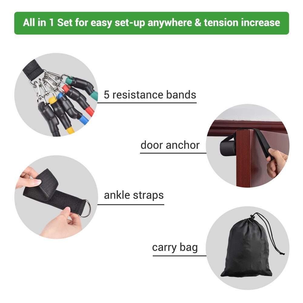 5 Tubes Resistance Bands Set Exercise Workout Stackable 100Lbs Ankle Strap Home