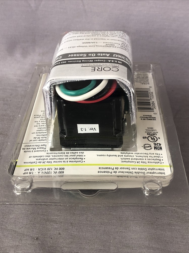 Cooper Wiring Devices Vacancy Sensor Switch 600W/VA 450 Sq. Ft.