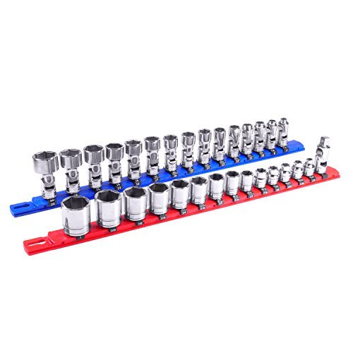 Ernst 8427M 8 Magnetic Socket Organizer with 9 Socket Clips - Black-3/8