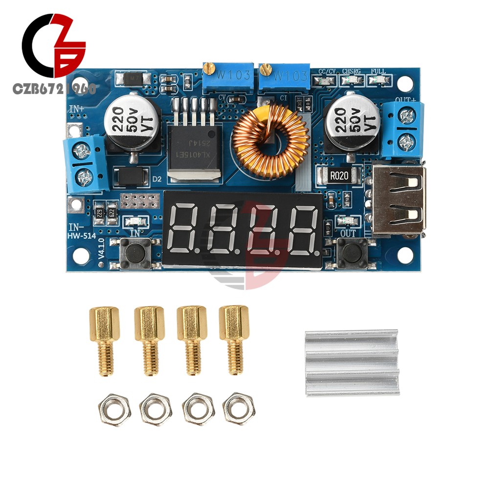 Adjustable 5A CC/CV Power Step-down Charge Module LED Driver W/ USB Voltmeter