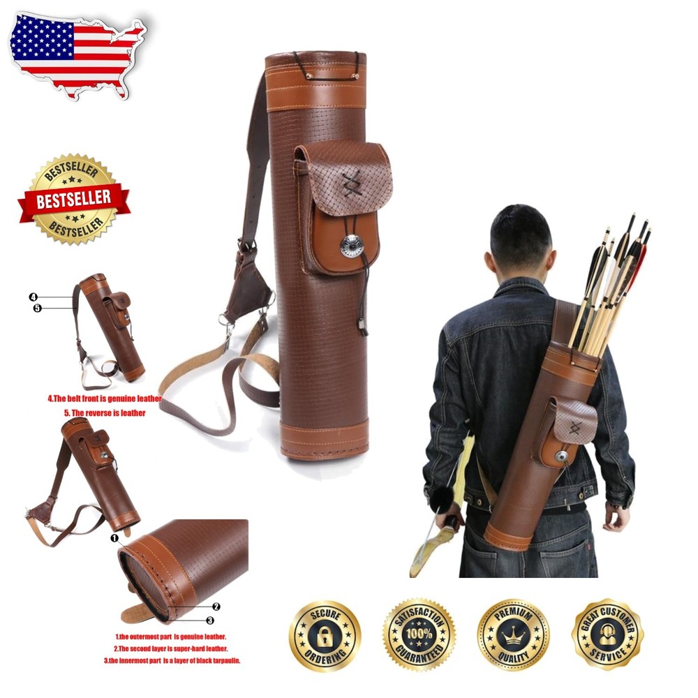 Handmade Leather Back Quiver - 50 Load Capacity, Adjustable Strap, Large Pouch