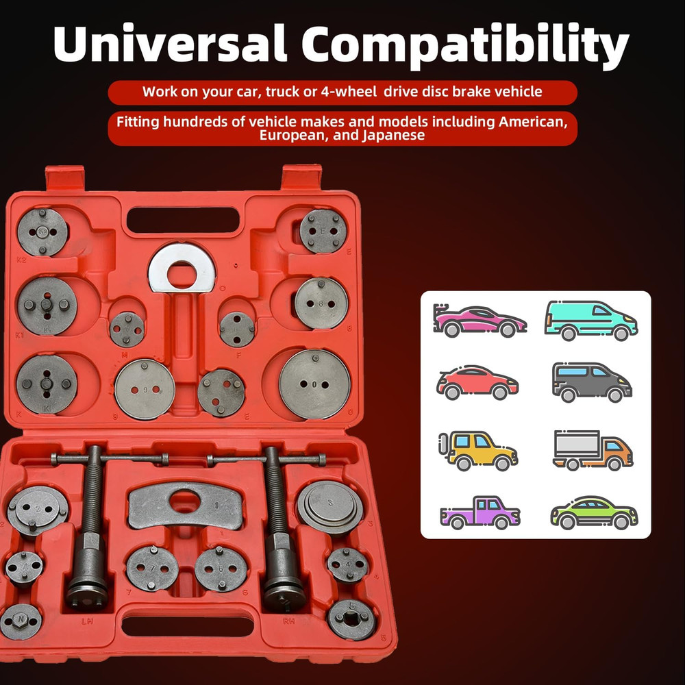 Professional 24-Piece Disc Brake Caliper Compressor Tool Set