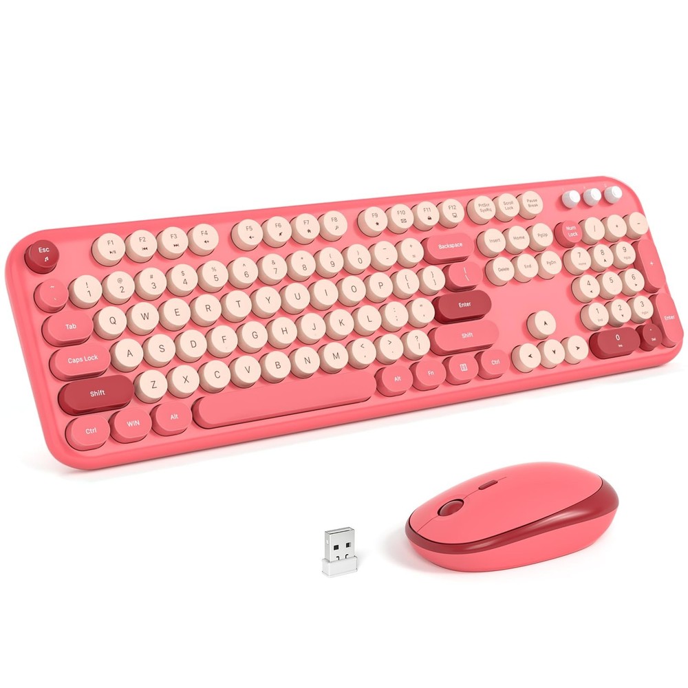 Wireless Keyboard Mouse Combo, Typewriter Full Size Keyboard with Number Pad ...