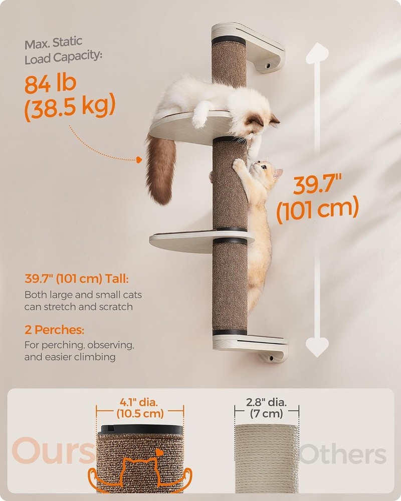 Feandrea 39.7" Wall-Mounted Cat Tree Tower with Scratching Posts & Perches
