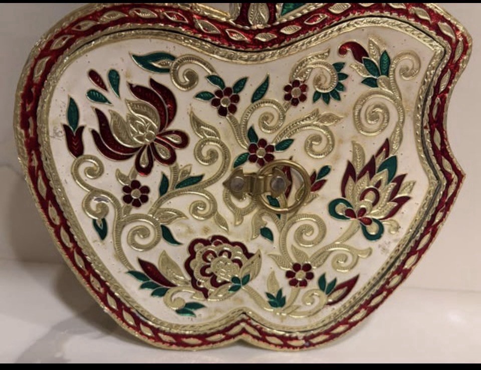 Dry Fruit Serving Storage Box Apple Shape Meenakari Work Gift Item Multipurpose