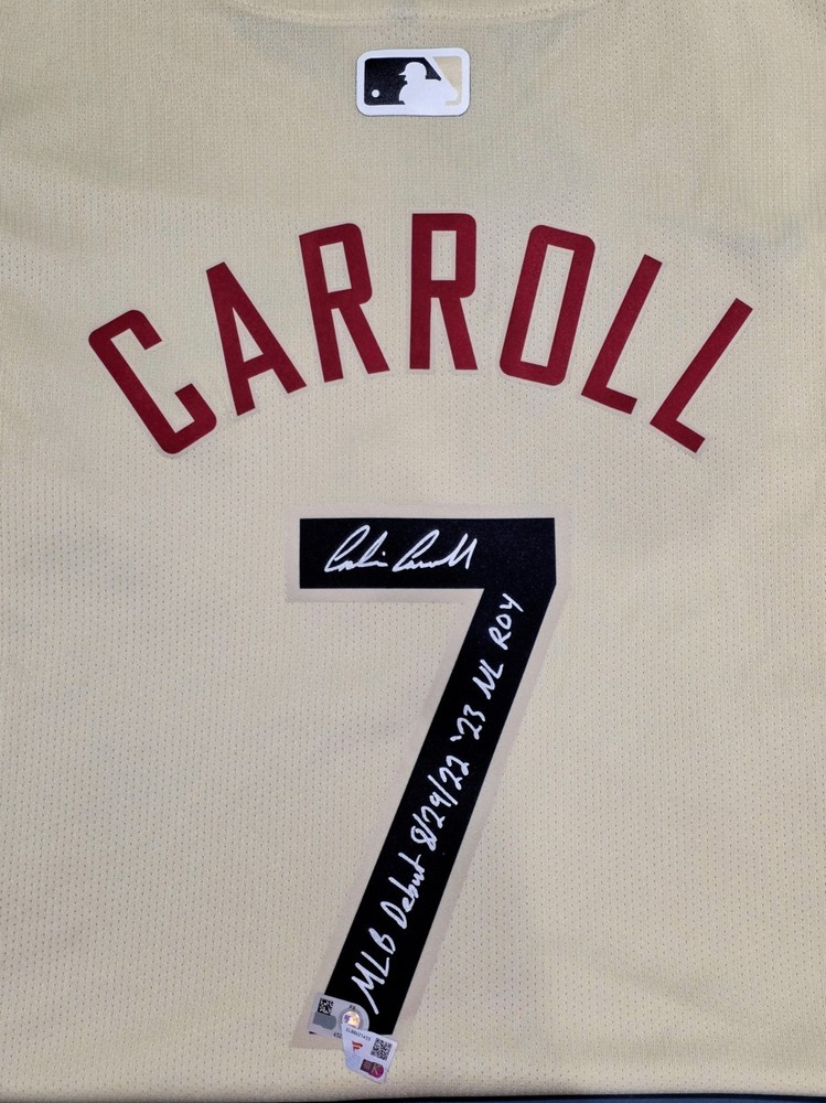 CORBIN CARROLL Under Wraps Signed Jersey Inscribed "MLB DEBUT" "NL ROY"