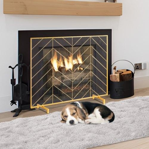 Fireplace Screen Single Panel Sturdy Iron Mesh Fireplace Screen 386L